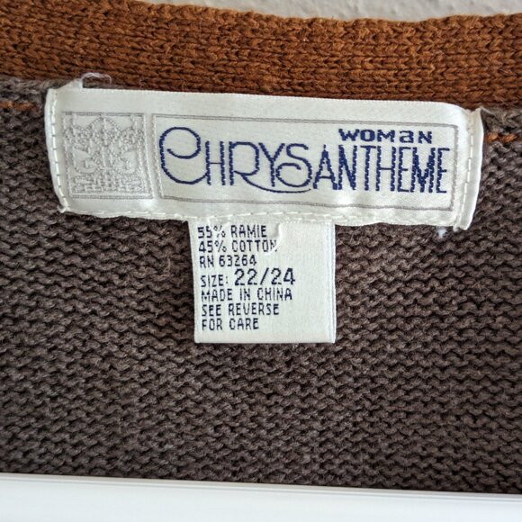 Vintage Grandma Fall Leaf Embroidered Colorblock Cardigan Earth Tones XL - Picture 4 of 4